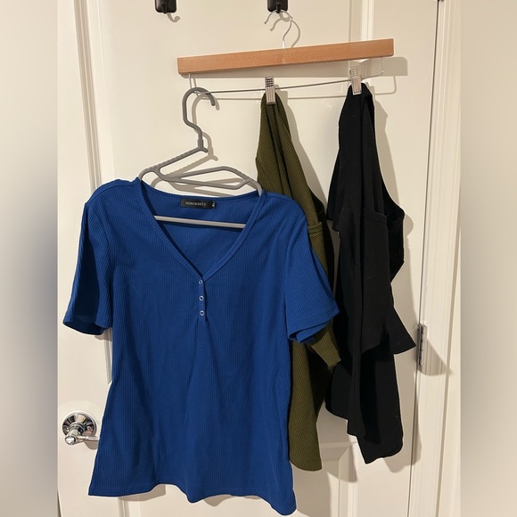 3 Waffle Knit Henley Tops - Picture 1 of 9